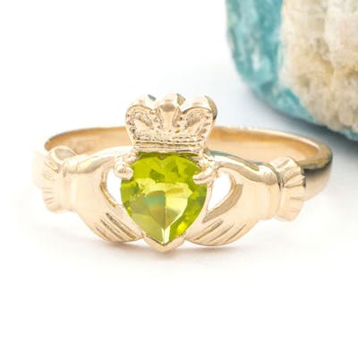 Sterling Silver August Birthstone Claddagh Ring – Heart CZ Solitaire, Size 6.25