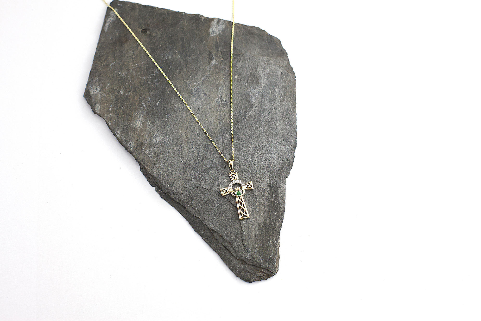 14K Gold Claddagh Cross Pendant set with Diamonds… | My Irish Jeweler