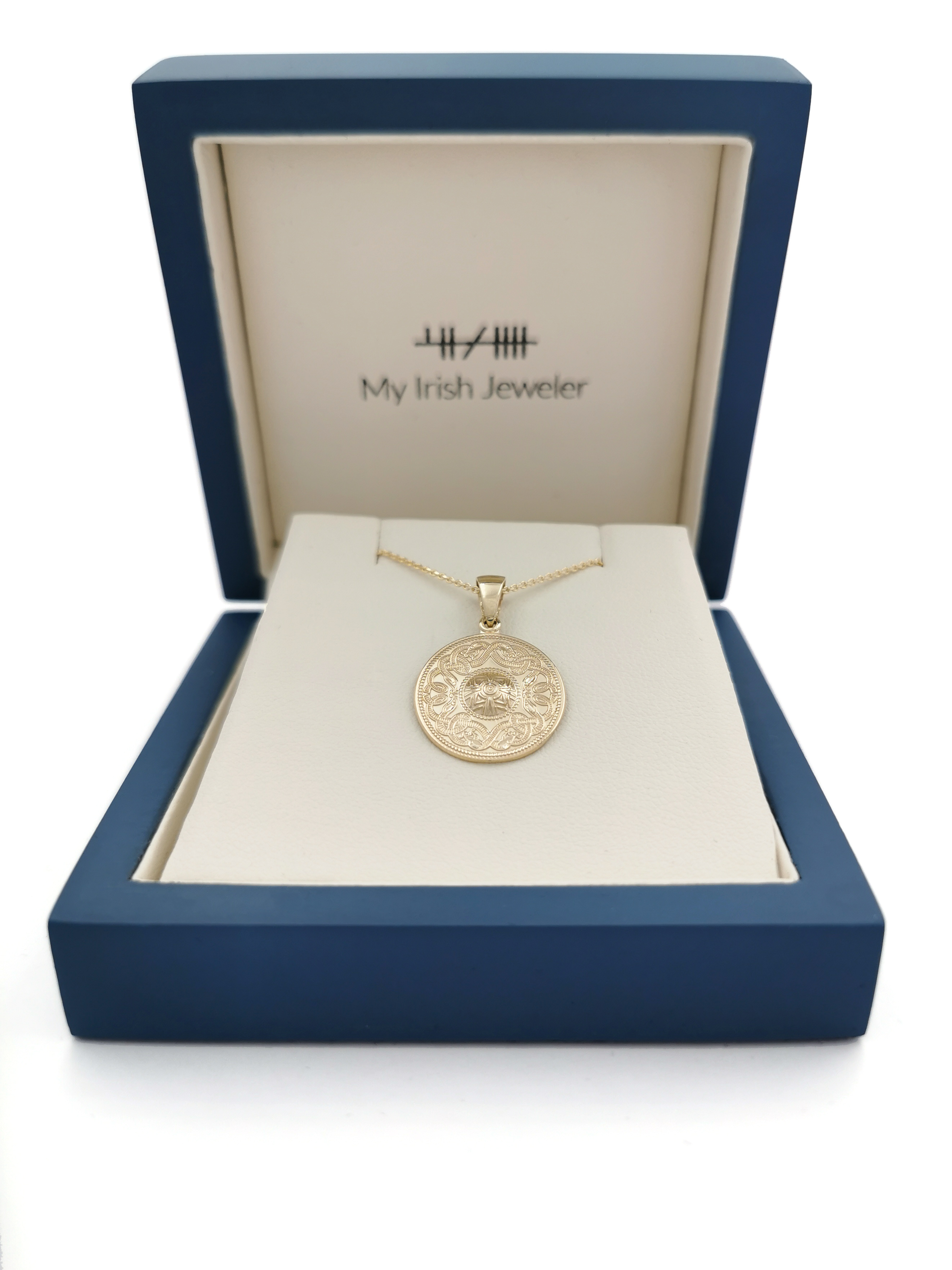 Womens Yellow Gold Celtic Warrior & Celtic Knot Necklace. In Luxury Packaging.