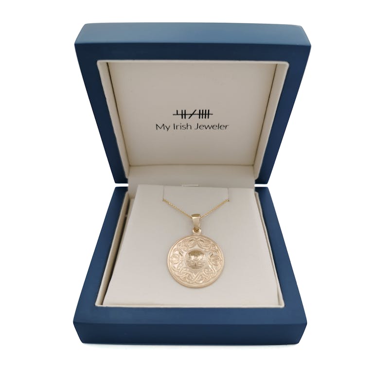 Authentic 14K Yellow Gold Celtic Warrior & Celtic Knot Necklace For Women. In Luxury Packaging.