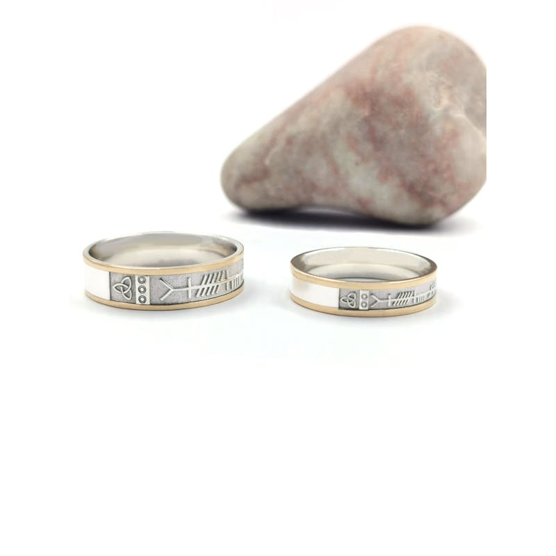 Mens Authentic Florentine Sterling Silver & 10K Yellow Gold Mo Anam Cara & Ogham Ring. Side View.