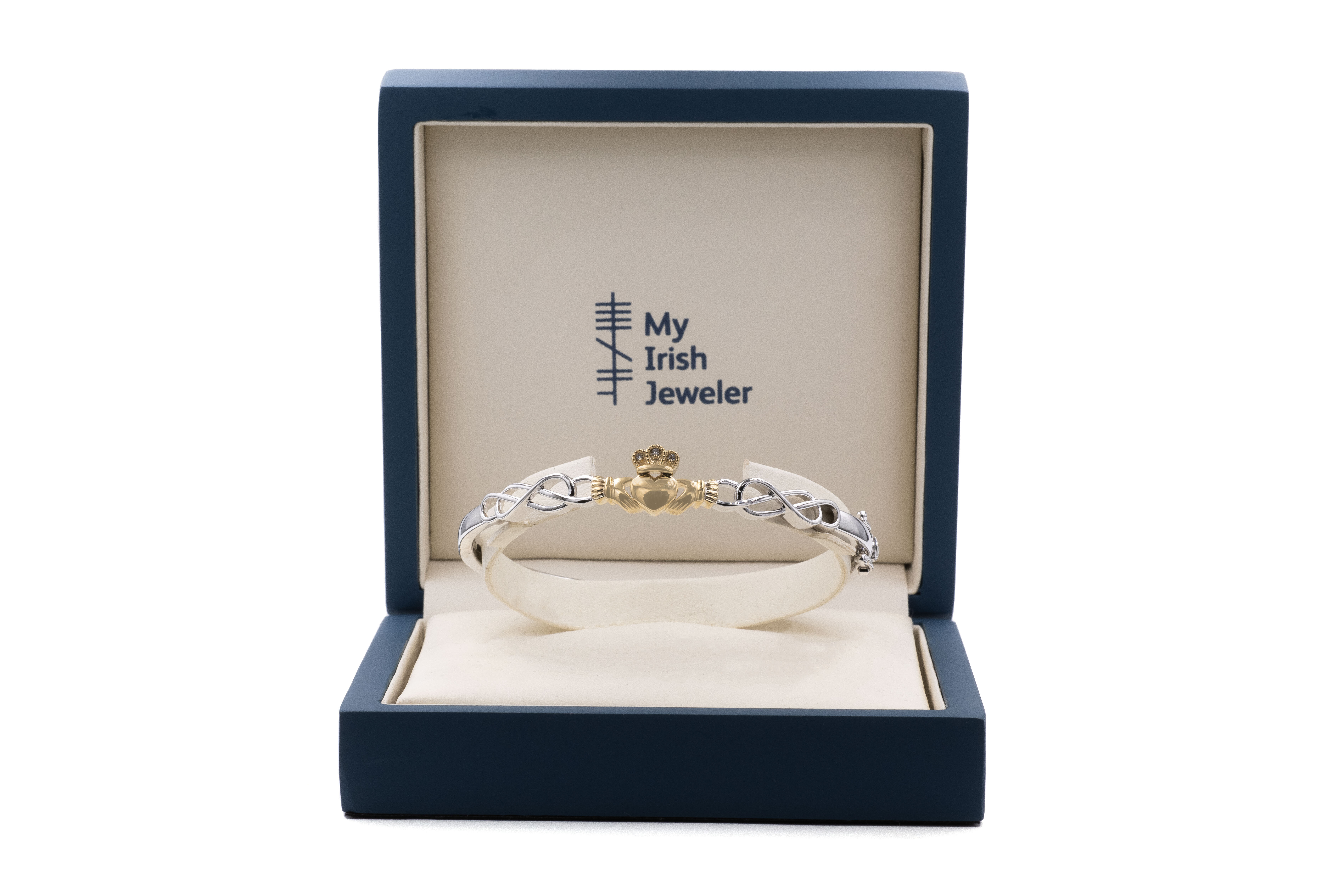 Womens Polished Claddagh & Celtic Knot Gift Set in Real Sterling Silver & 10K Yellow Gold