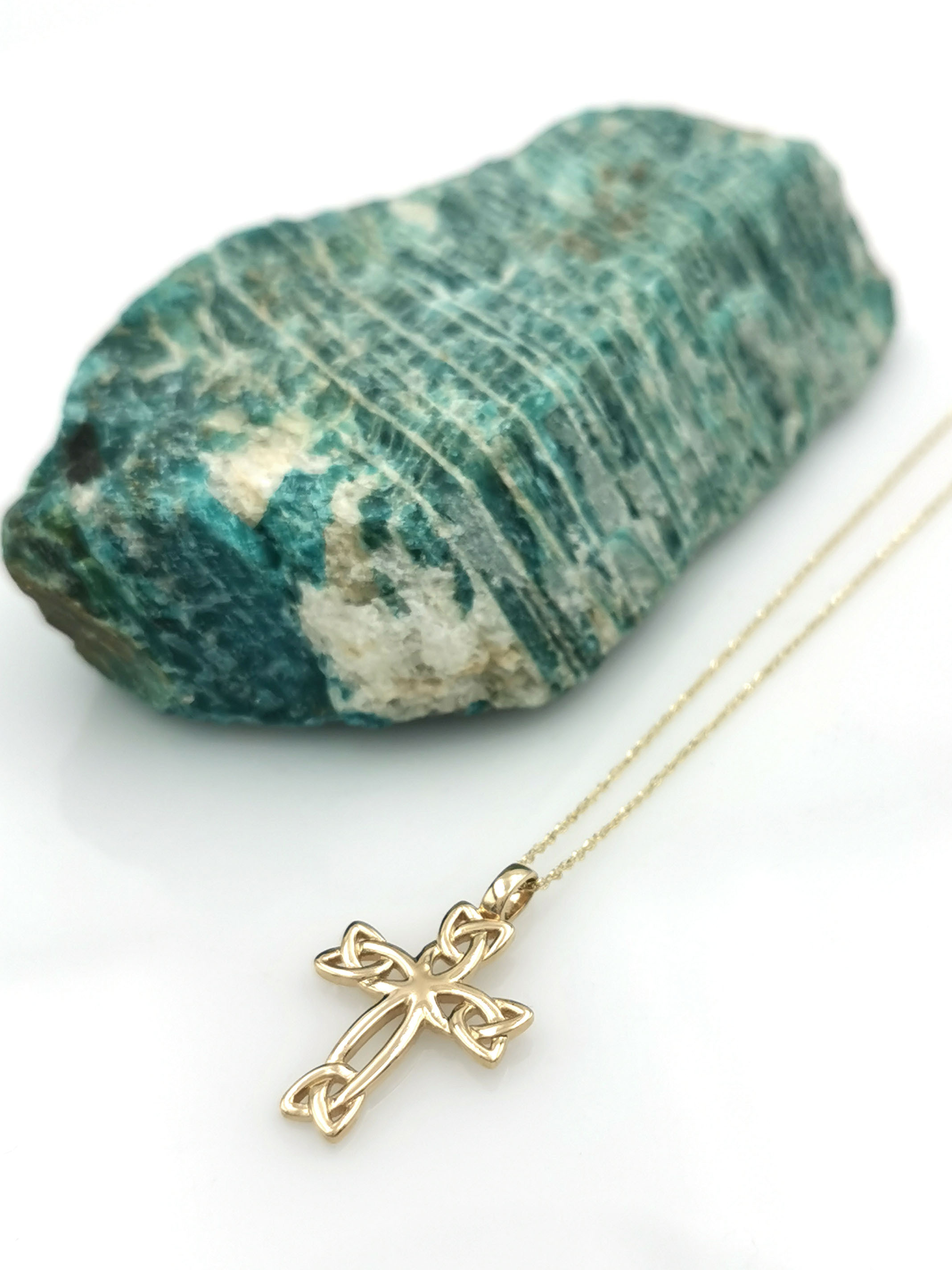 Womens Attractive Yellow Gold Celtic Cross & Trinity Knot Necklace