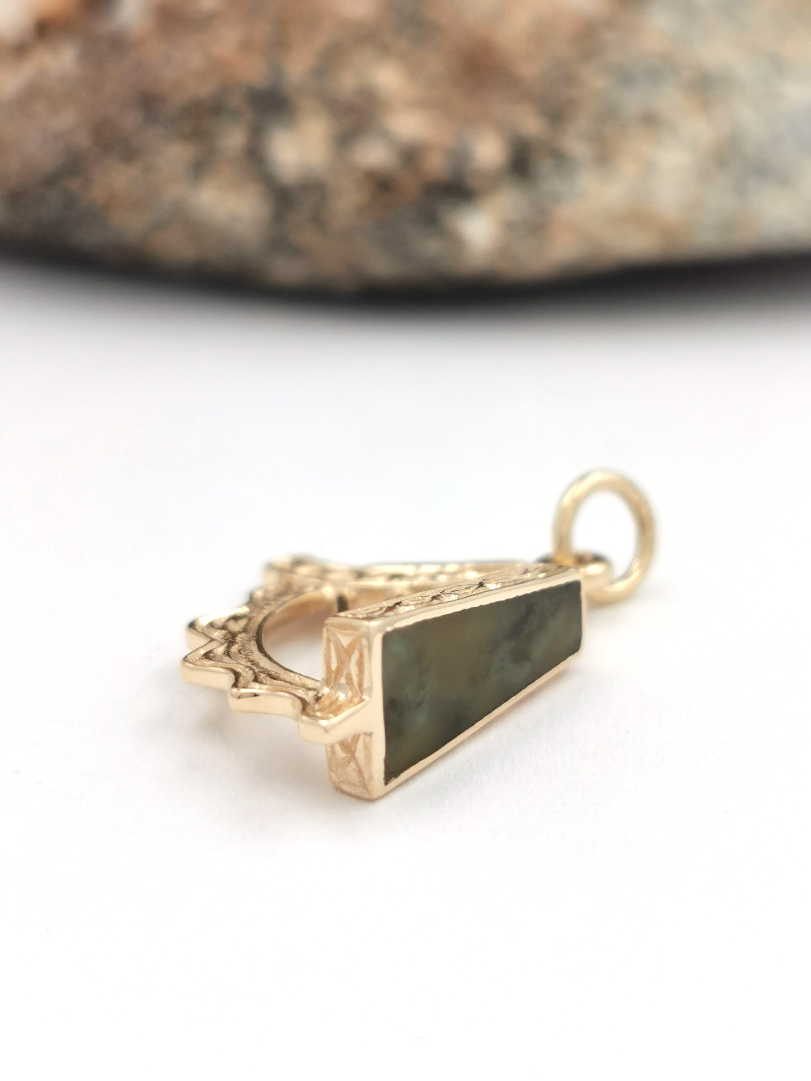 Womens Connemara Marble & Irish Harp Charm in Real Yellow Gold