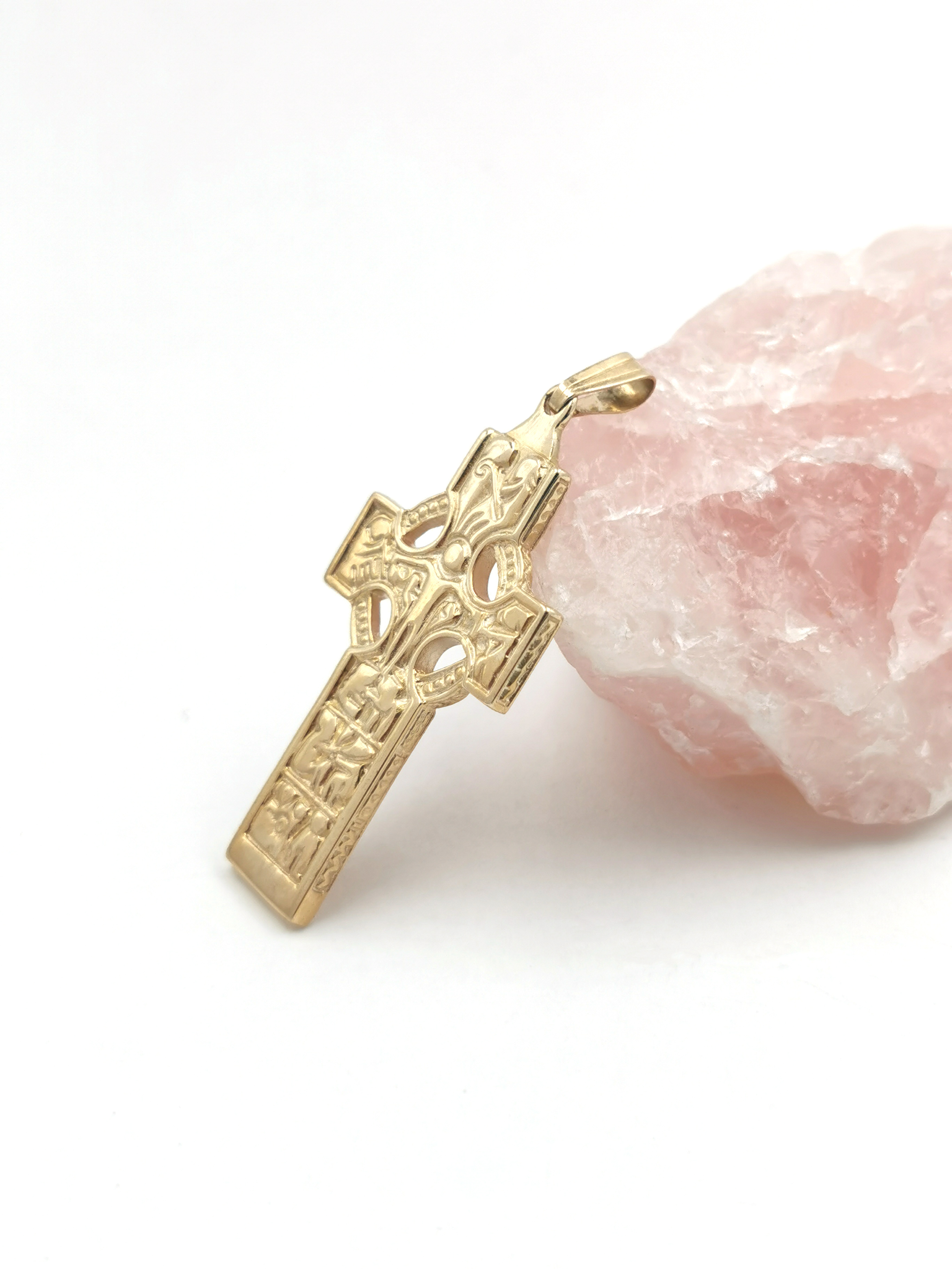 Genuine Yellow Gold Celtic Cross & High Crosses Of Ireland Necklace