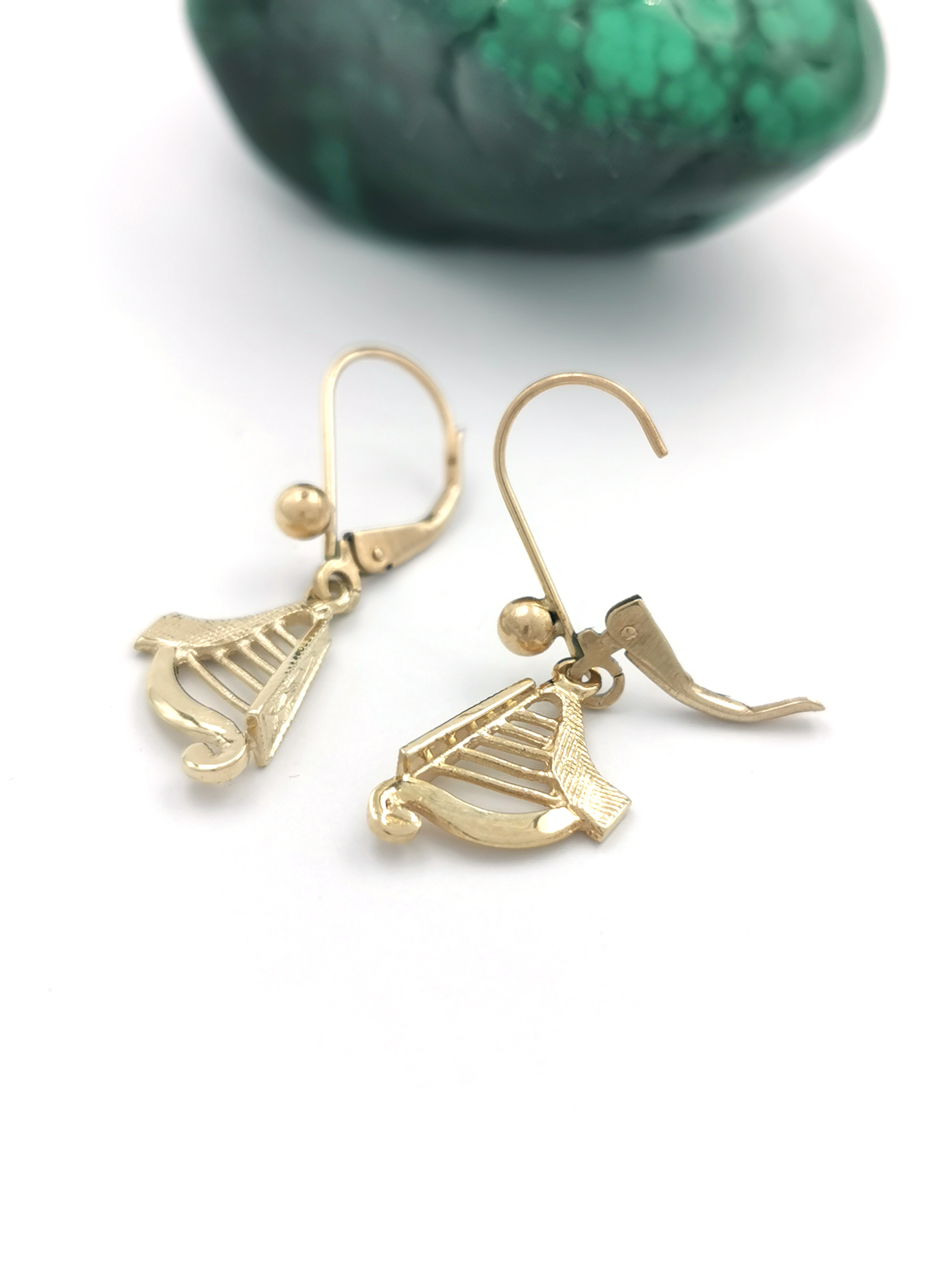 Womens Irish Harp Earrings in Real Yellow Gold