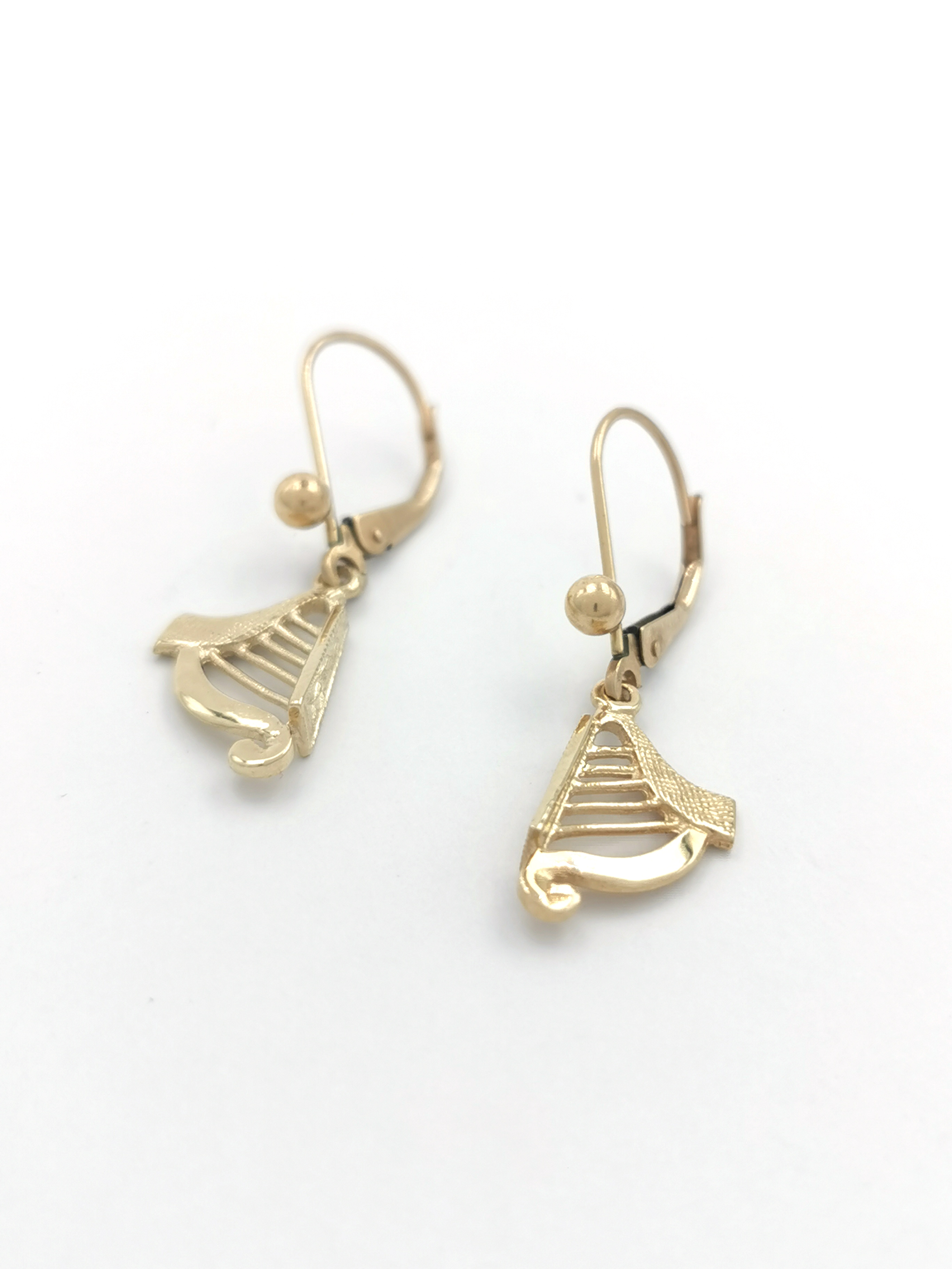 Real Yellow Gold Irish Harp Earrings For Women