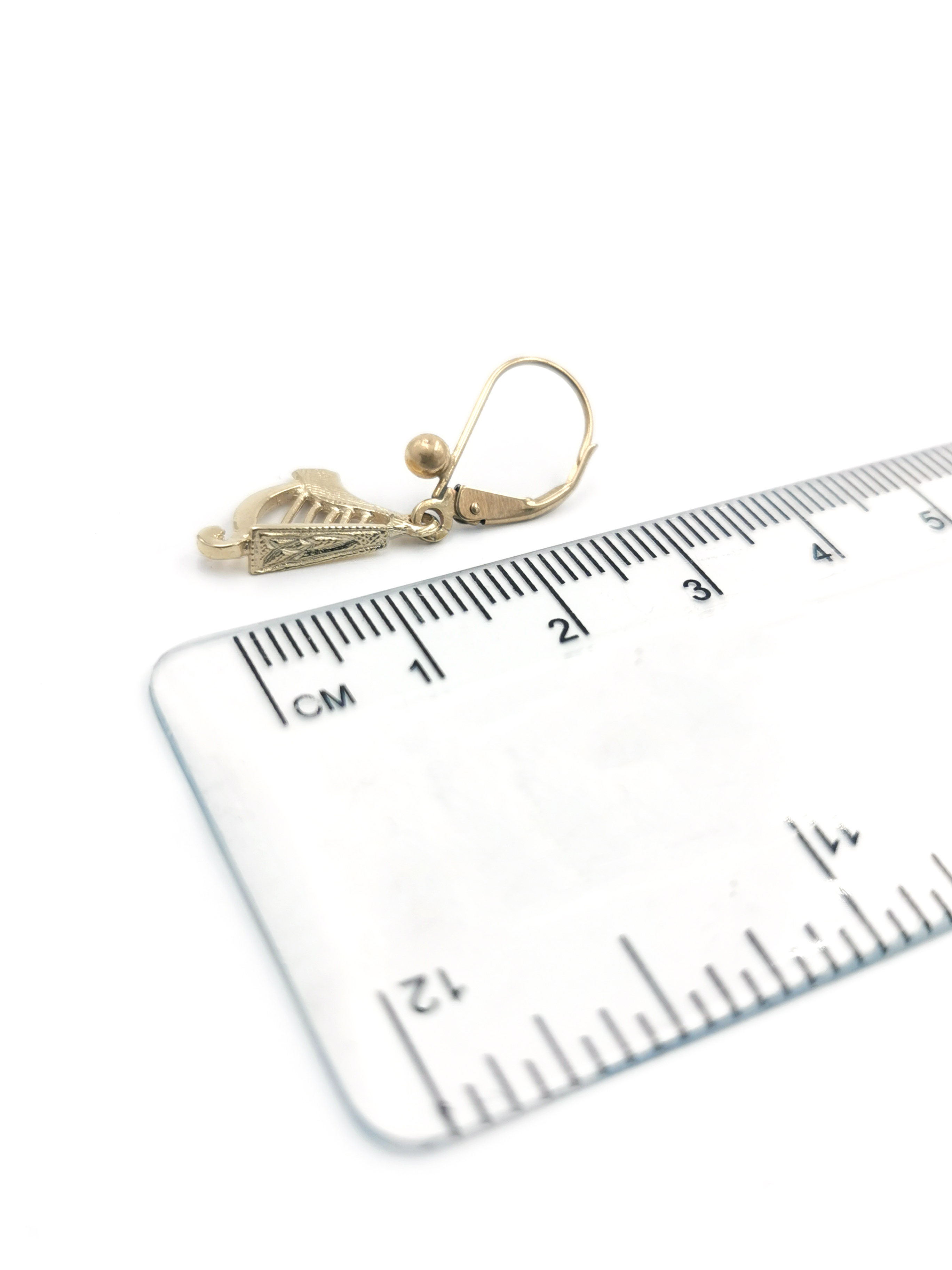Irish Yellow Gold Irish Harp Earrings For Women