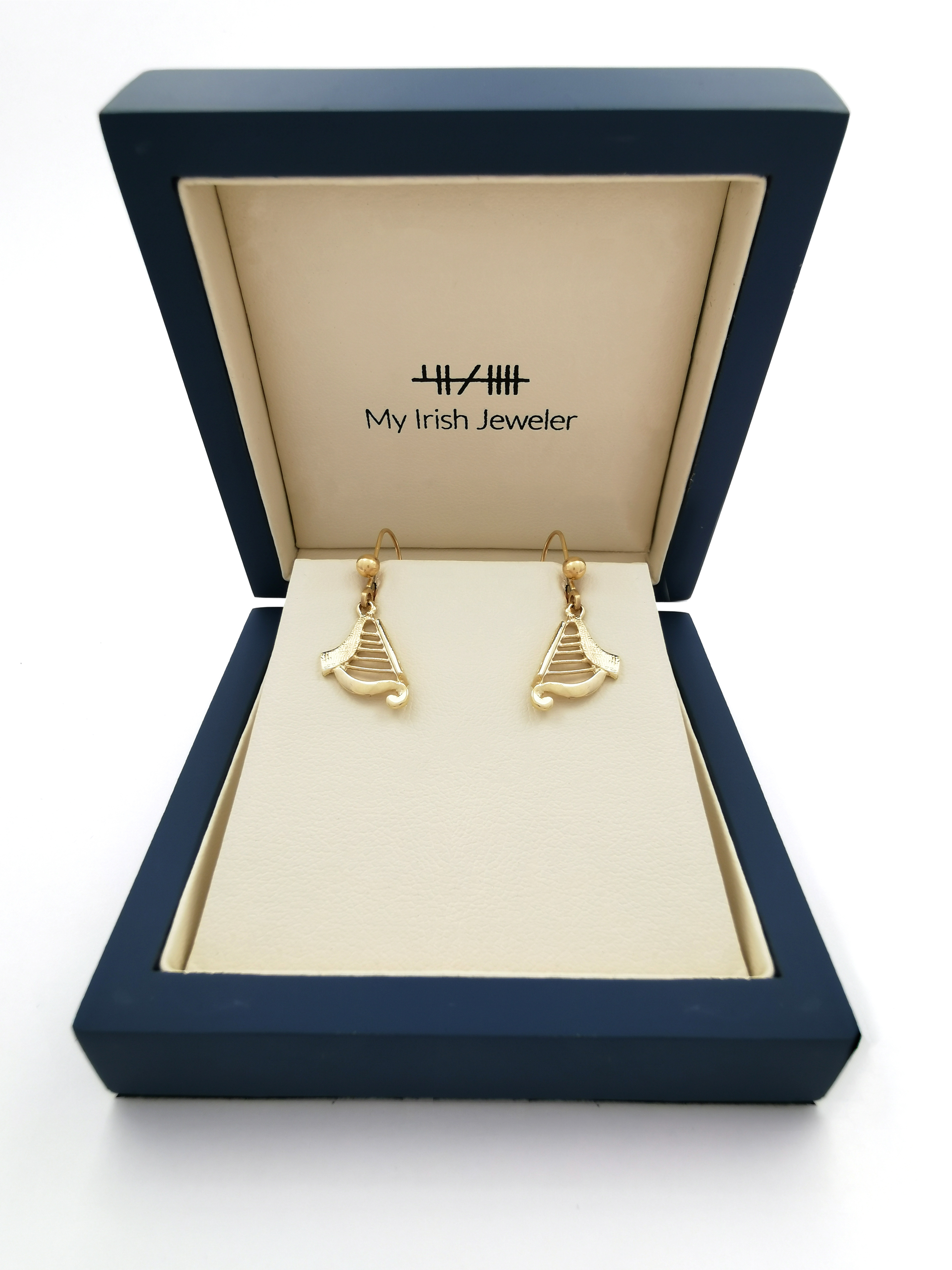 Womens Irish Harp Earrings in Yellow Gold