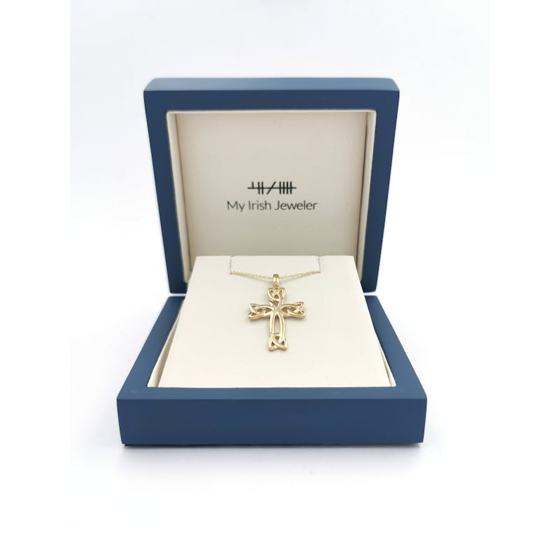 Irish 9K Yellow Gold Celtic Cross Necklace For Women