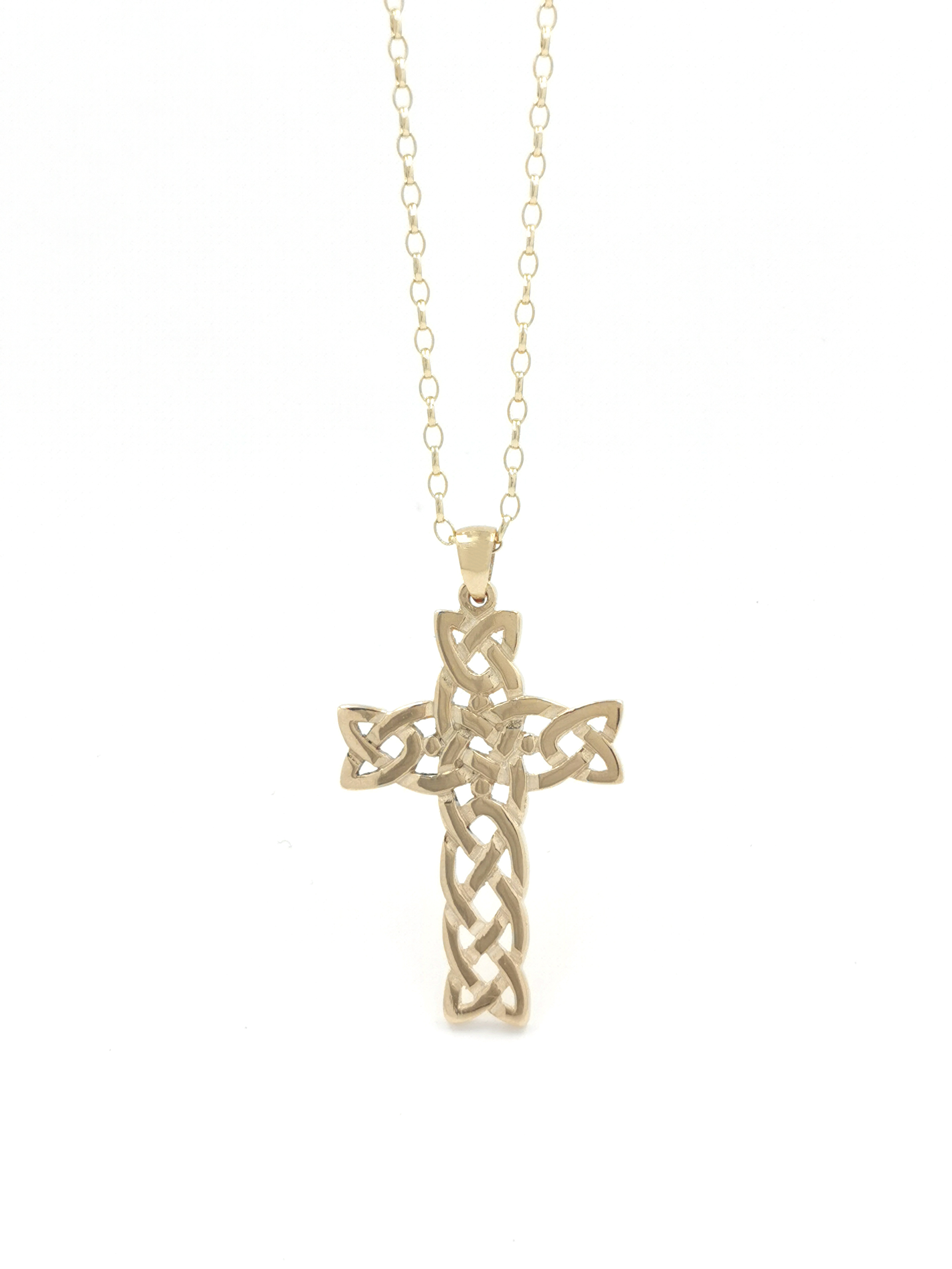 Large Gorgeous 14K Yellow Gold Celtic Cross Necklace