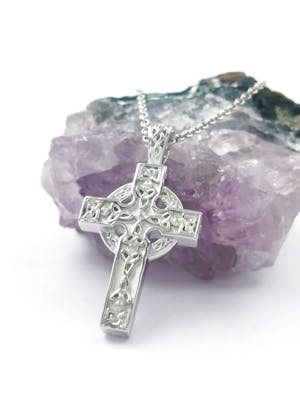 Silver Heavy Celtic Cross Necklace with Trinity Knot