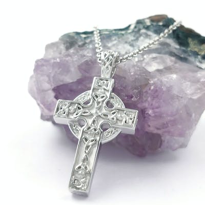Silver Heavy Celtic Cross Necklace with Trinity Knot