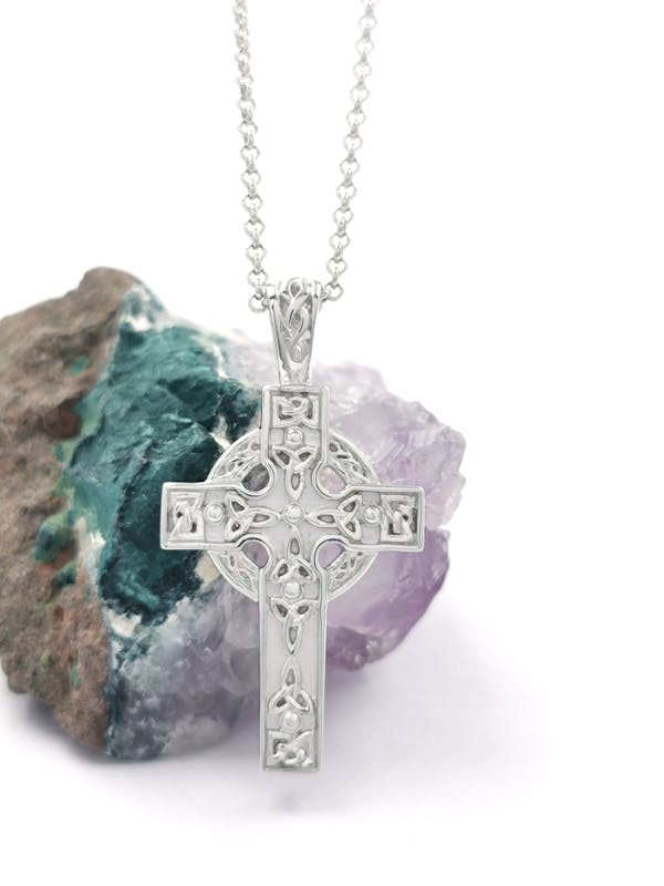Celtic Cross & Trinity Knot Necklace - Shown with 18" Light Cable Chain