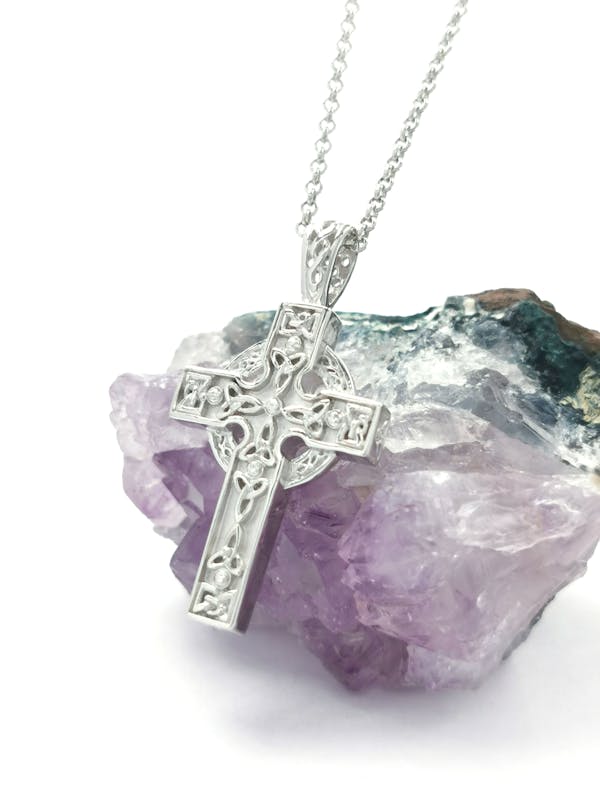 Celtic Cross & Trinity Knot Necklace - Shown with 18" Light Cable Chain