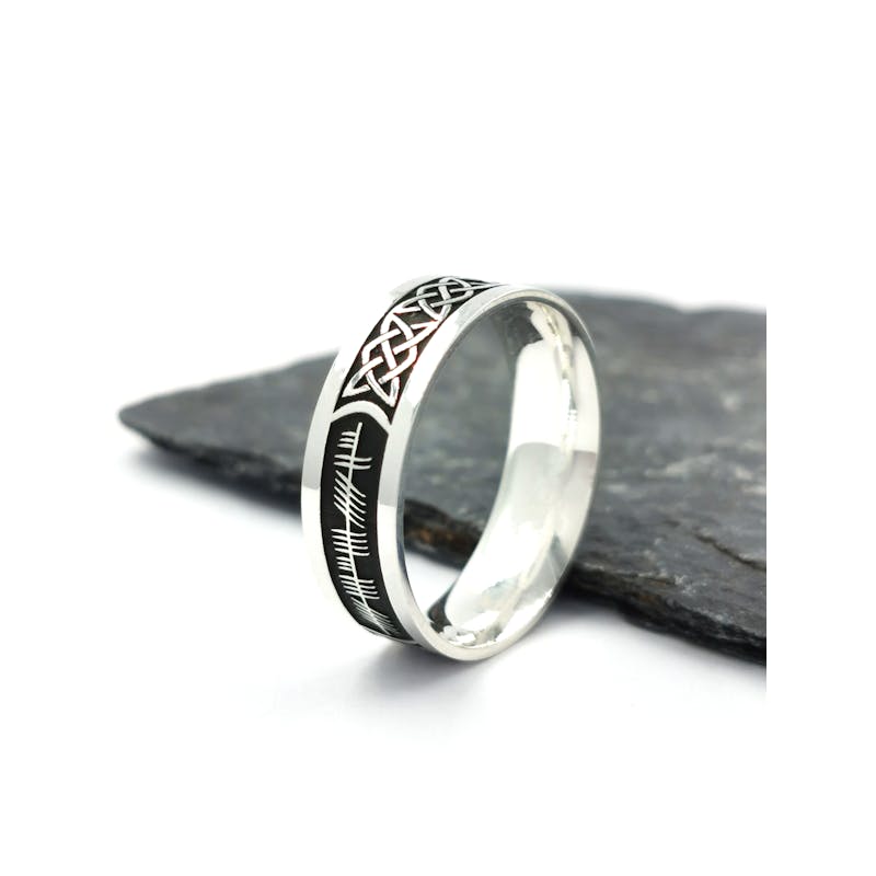 Sterling Silver Ogham Celtic Lovers Knot Ring