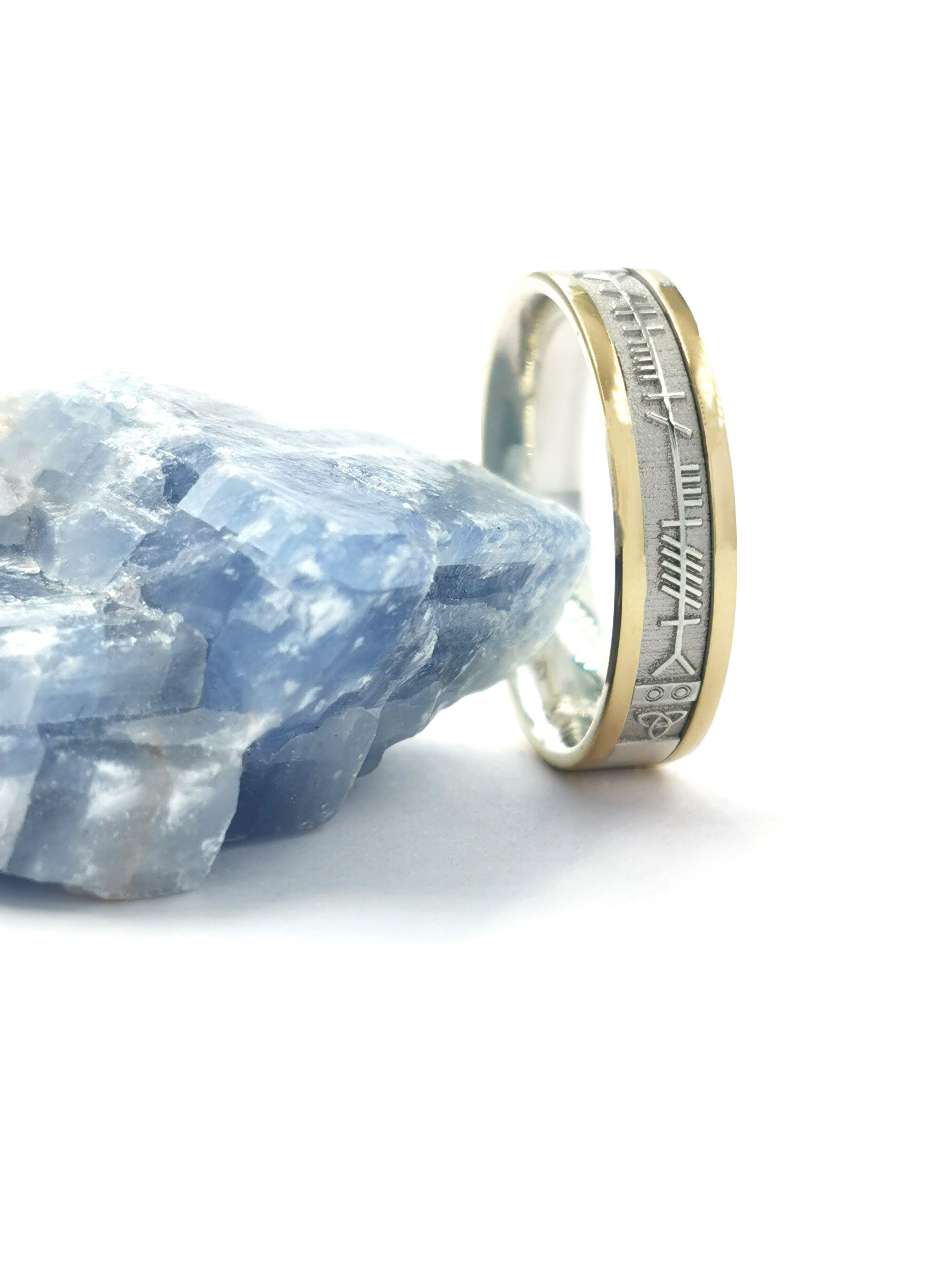 Authentic Sterling Silver & 10K Yellow Gold Mo Anam Cara & Ogham 5.0mm Ring For Women With a Florentine Finish