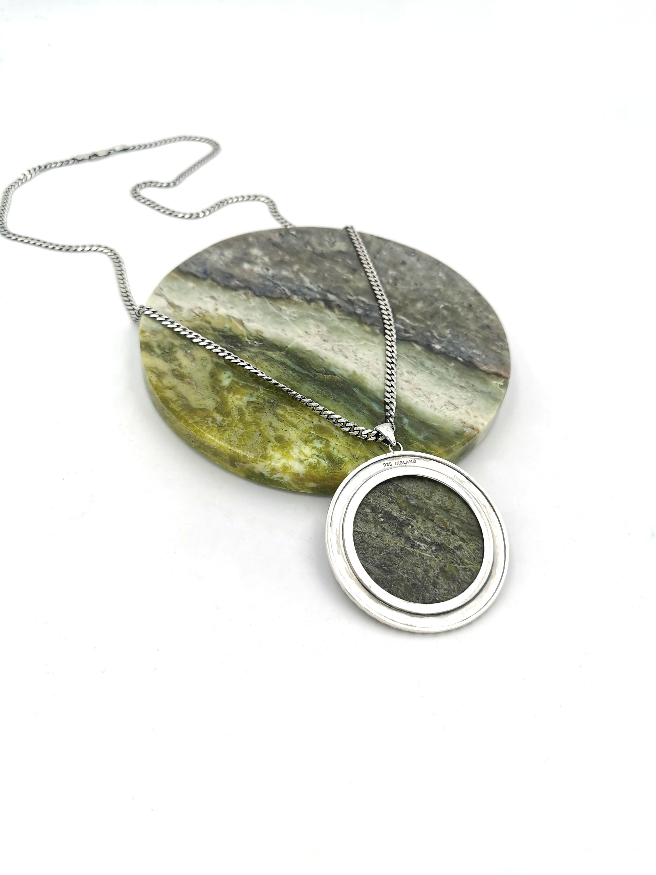 Large Womens Real Sterling Silver Tree of Life & Connemara Marble Necklace. Picture Of The Back.