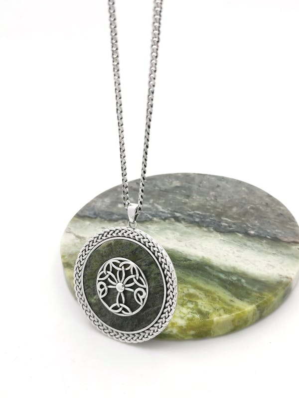 Large Attractive Sterling Silver Tree of Life & Connemara Marble Necklace For Women