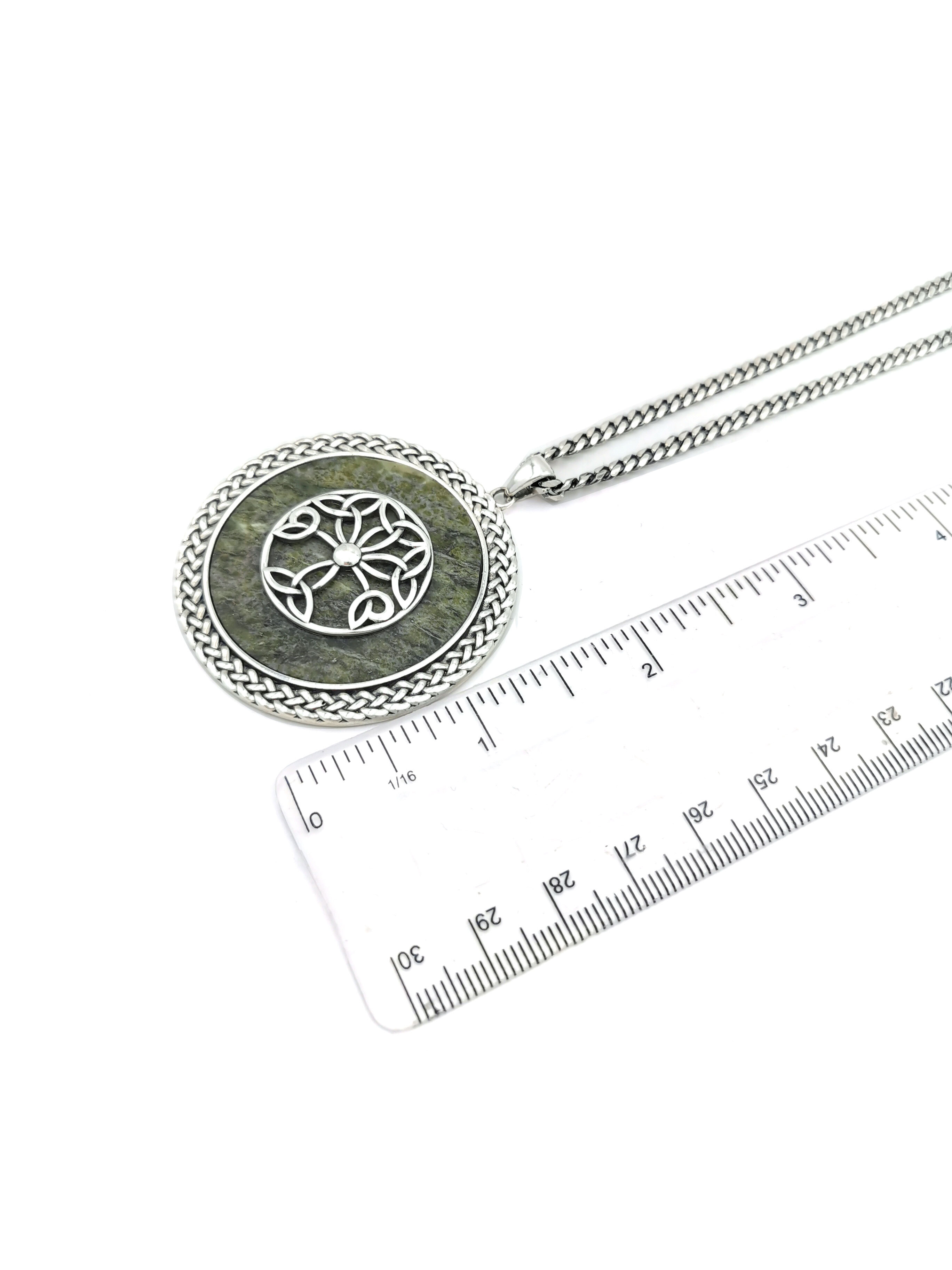 Irish Sterling Silver Tree of Life & Connemara Marble Necklace For Women. Picture For Scale.