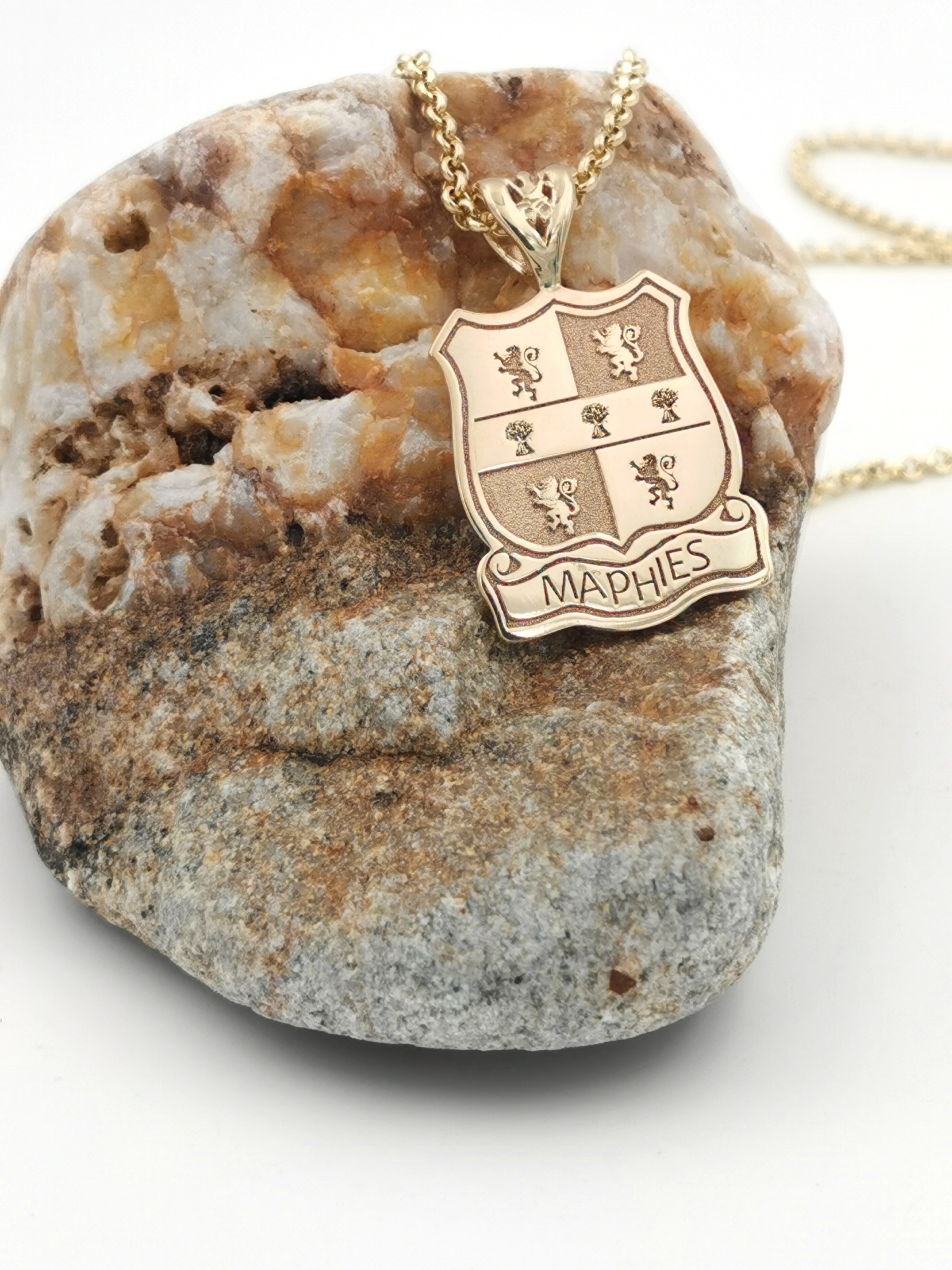 Family Crest Necklace in Real Yellow Gold