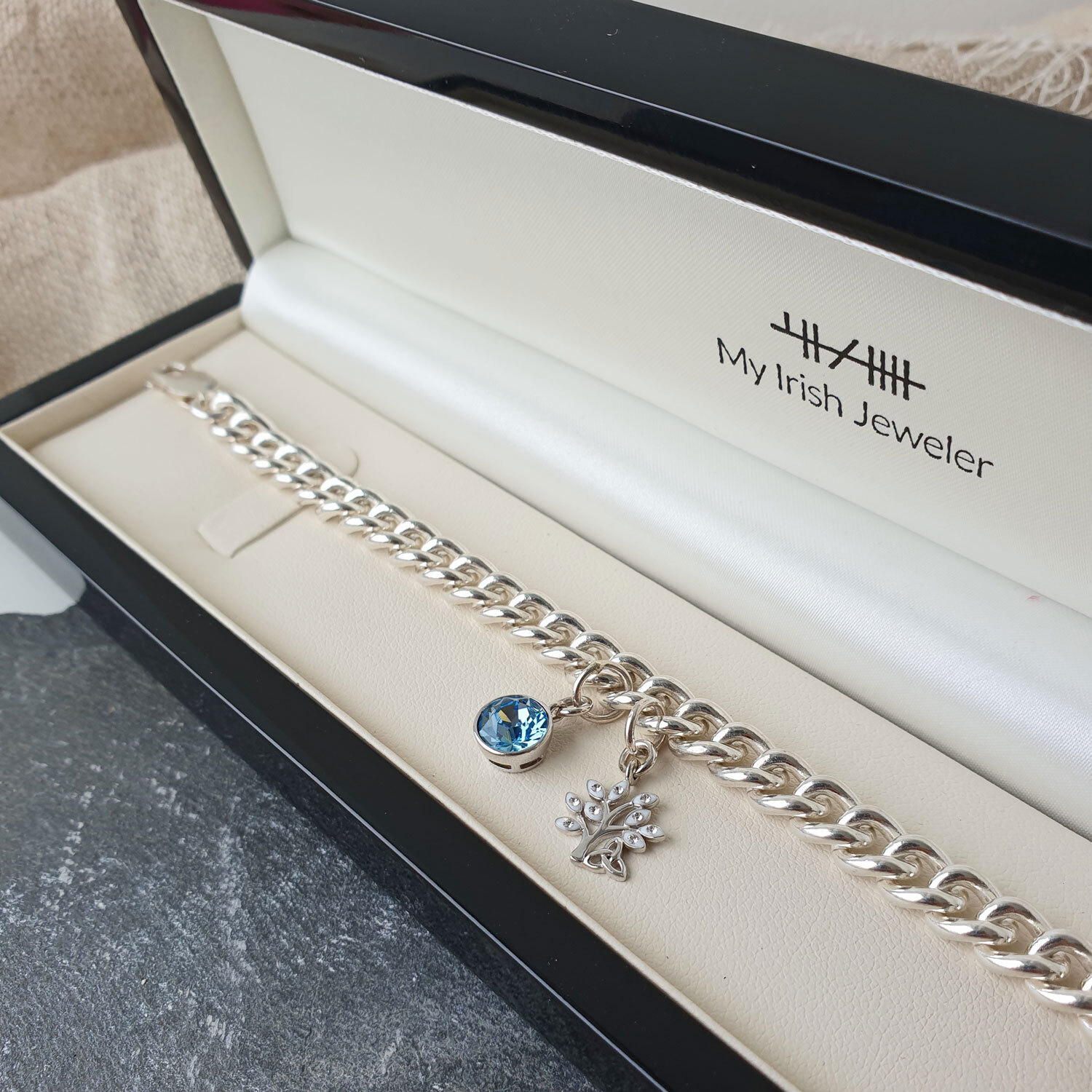 Womens Tree of Life & Birthstone Bracelet in Sterling Silver