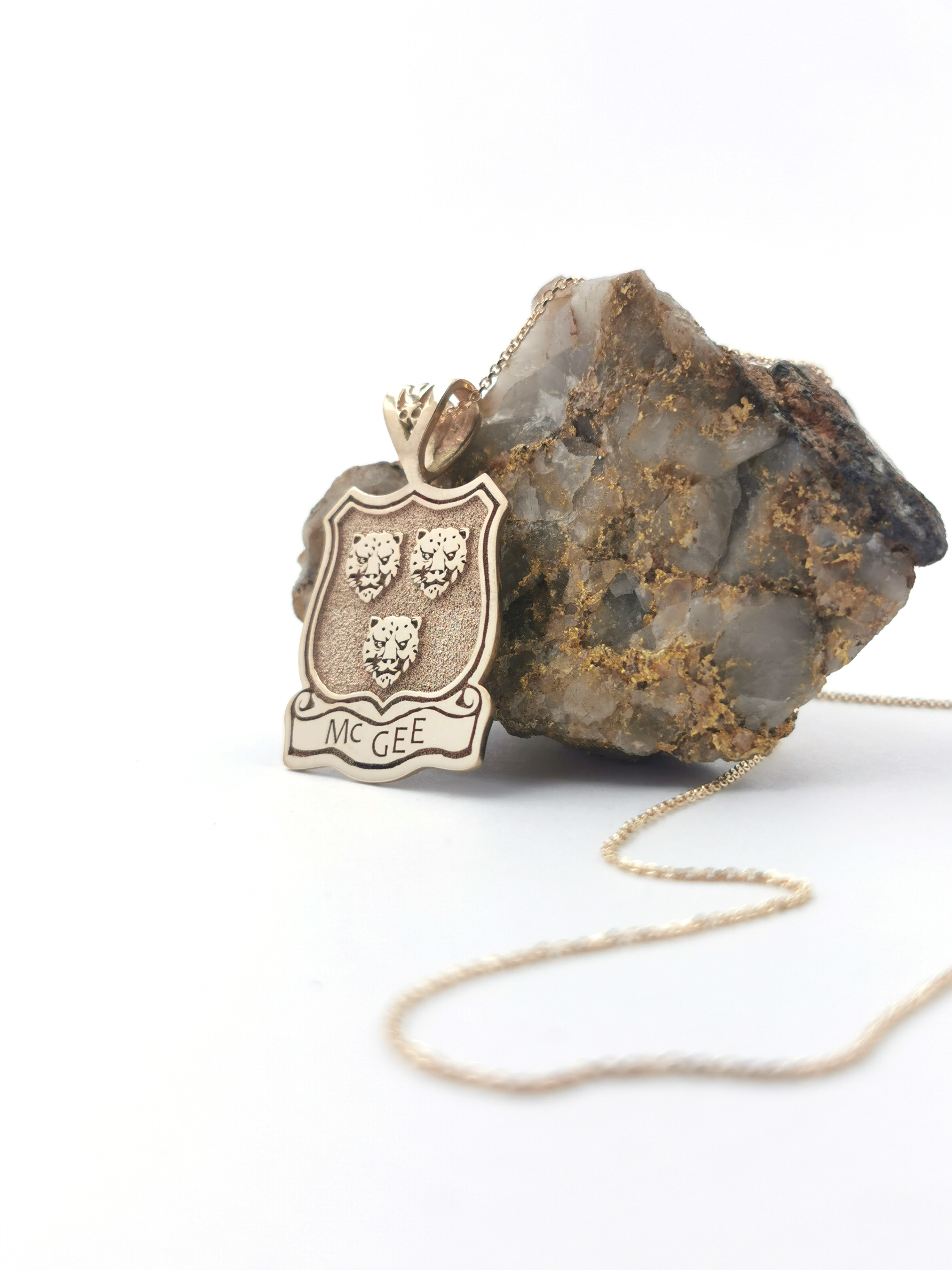 Real 14K Yellow Gold Family Crest Necklace