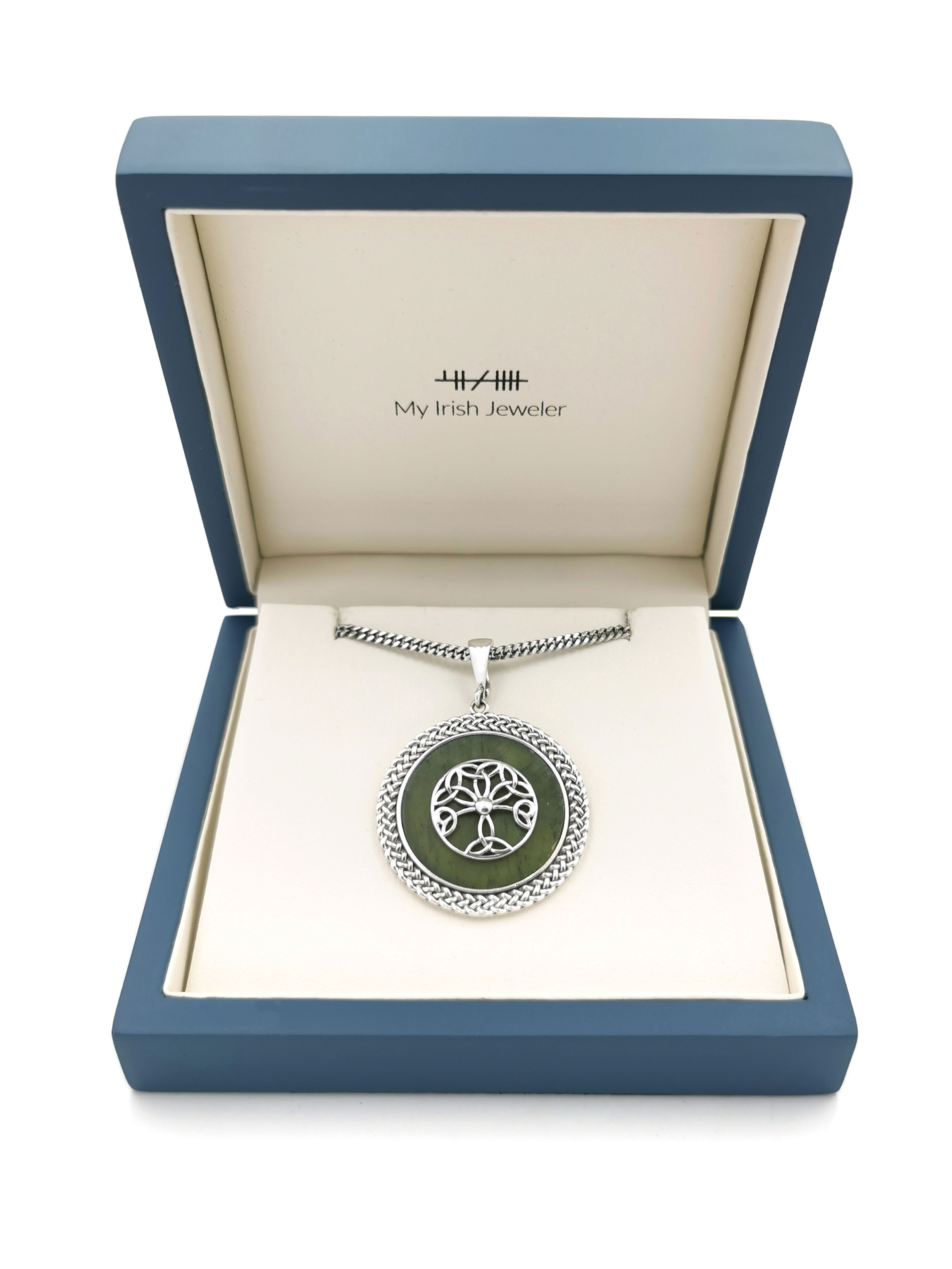 Large Authentic Sterling Silver Tree of Life & Connemara Marble Necklace For Women. In Luxury Packaging.