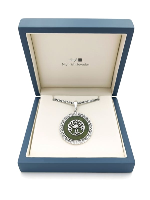 Large Authentic Sterling Silver Tree of Life & Connemara Marble Necklace For Women. In Luxury Packaging.