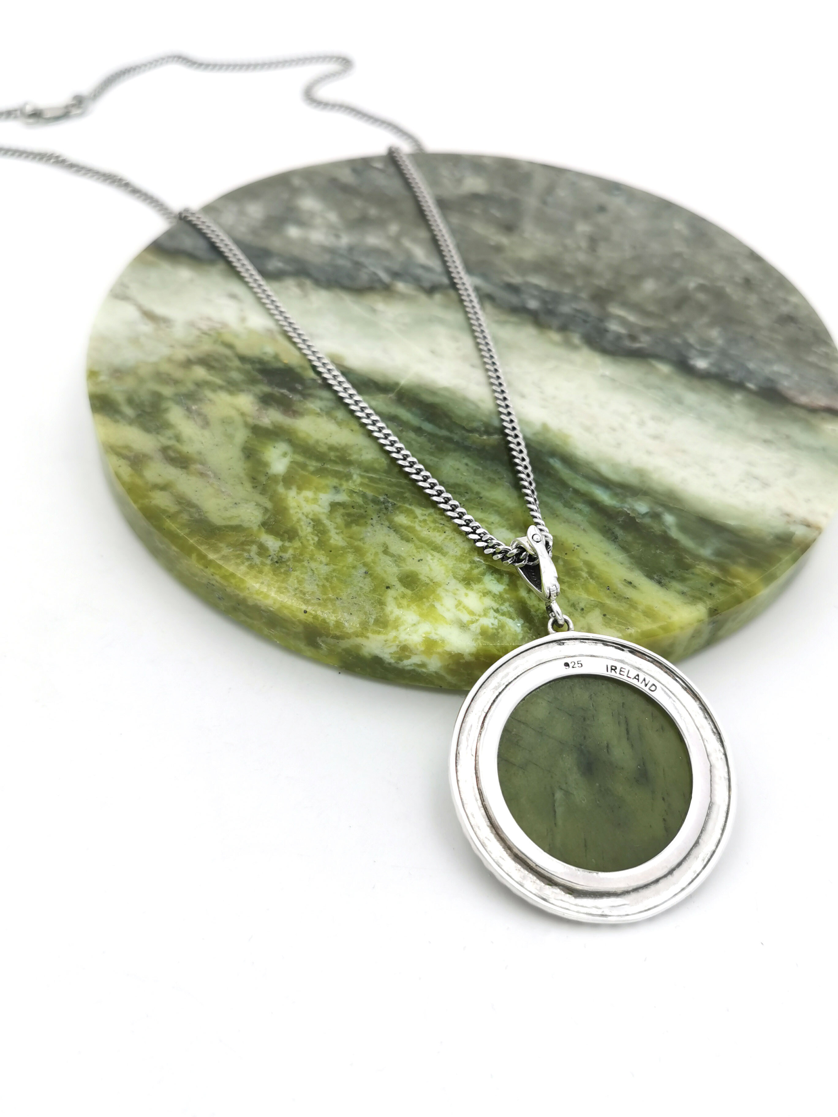 Large Womens Authentic Sterling Silver Tree of Life & Connemara Marble Necklace. Picture Of The Back.