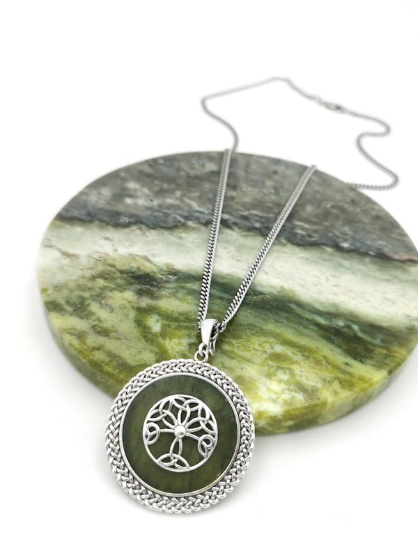 Tree of Life & Connemara Marble - Shown on Antique 20" Curb Chain