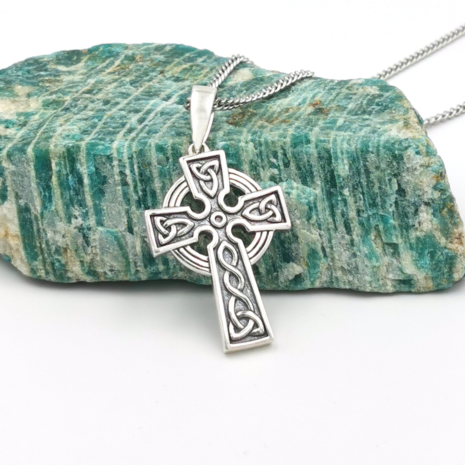 Large 40mm Silver Tone Irish Ireland Celtic Cross Zinc Pendant Charm Necklace 
