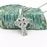 Mens Silver Oxidized Celtic Cross Necklace Cropped