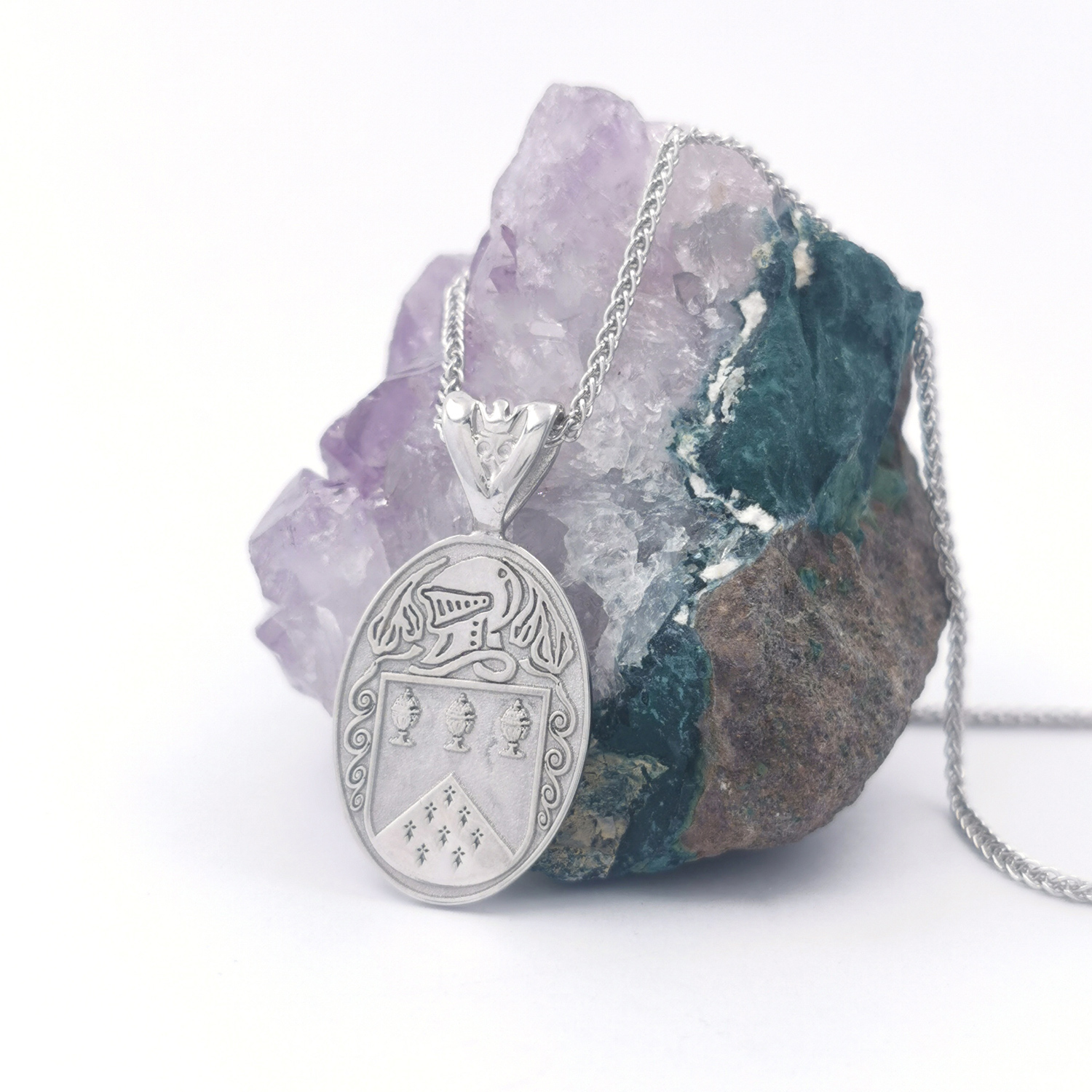 Oval Family Crest Pendant in Sterling Silver