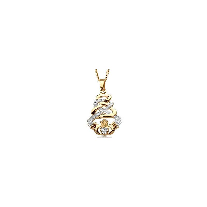 Womens Real Yellow Gold Claddagh Necklace