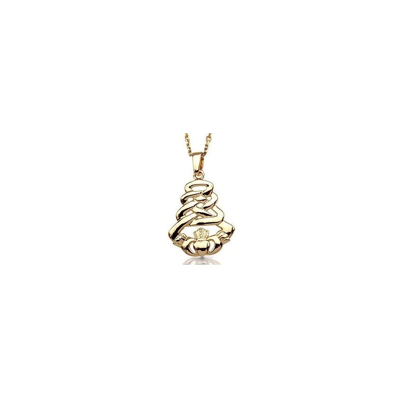 Womens Claddagh & Celtic Knot Necklace in Yellow Gold