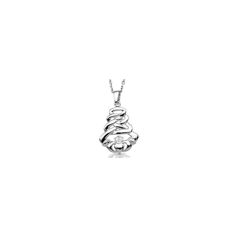 Womens White Gold Claddagh Necklace
