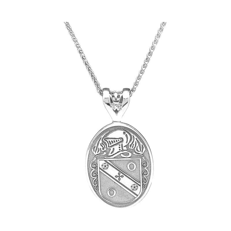 Oval Family Crest Necklace in White Gold, From… | My Irish Jeweler