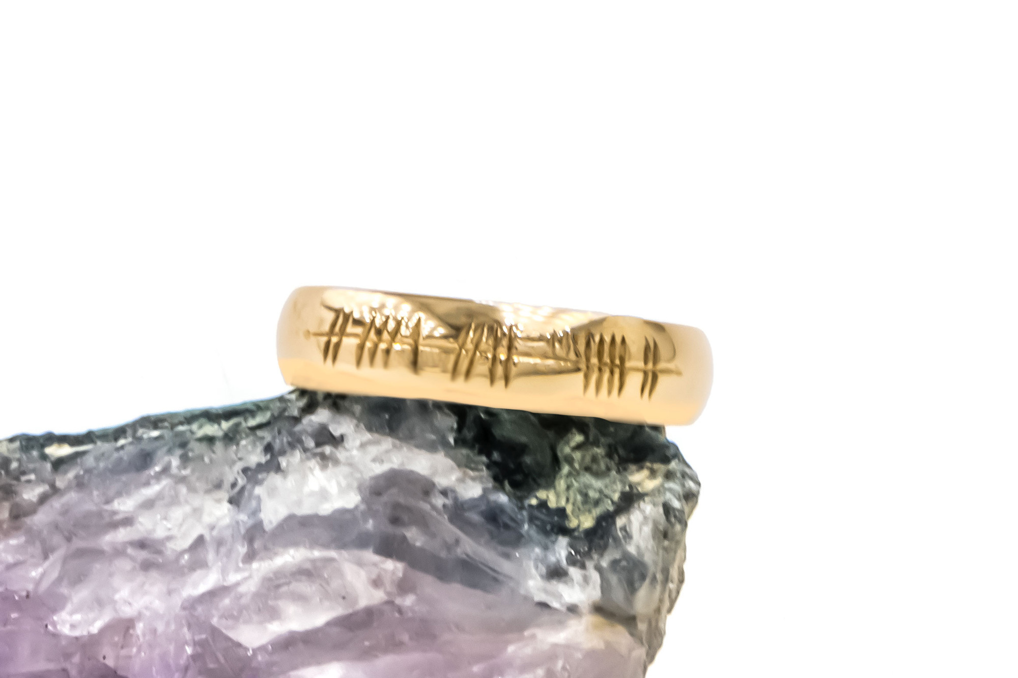 Engravable Yellow Gold Ogham Customisable Ring With a Polished Finish