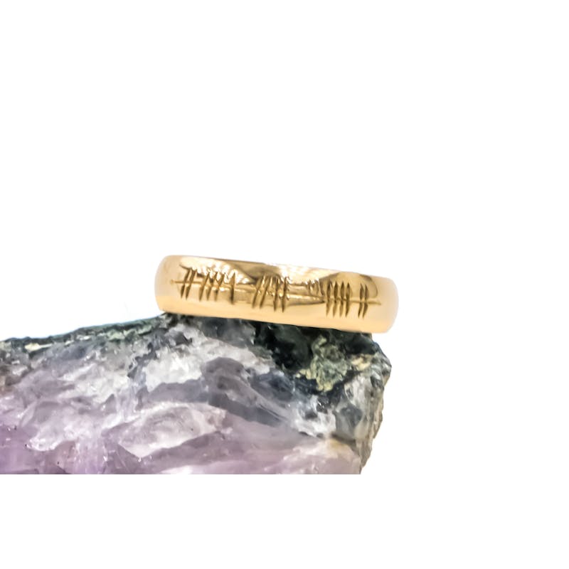 Engravable Yellow Gold Ogham Customizable Ring With a Polished Finish