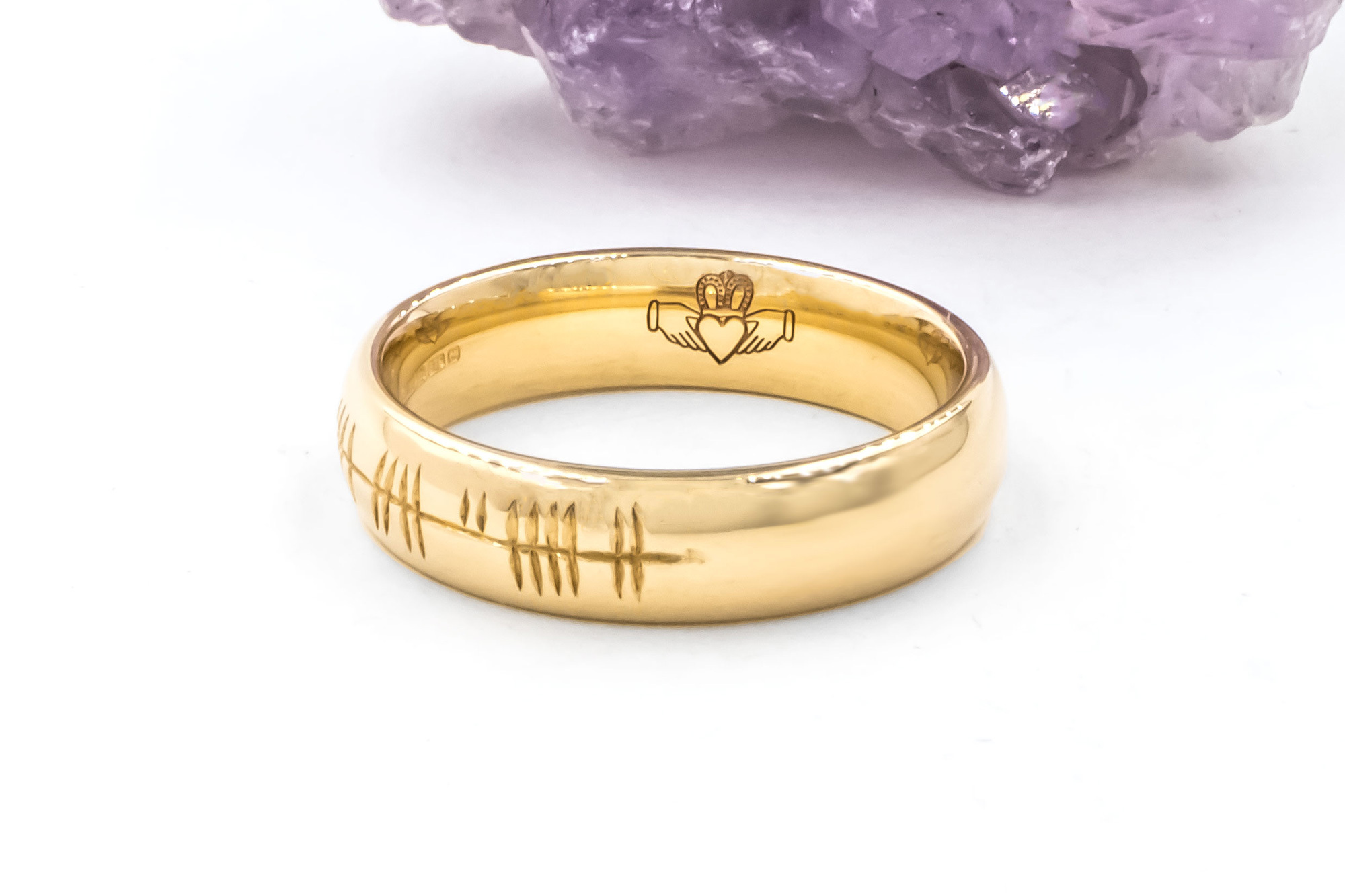 Polished 18K Yellow Gold Ogham Wedding Ring