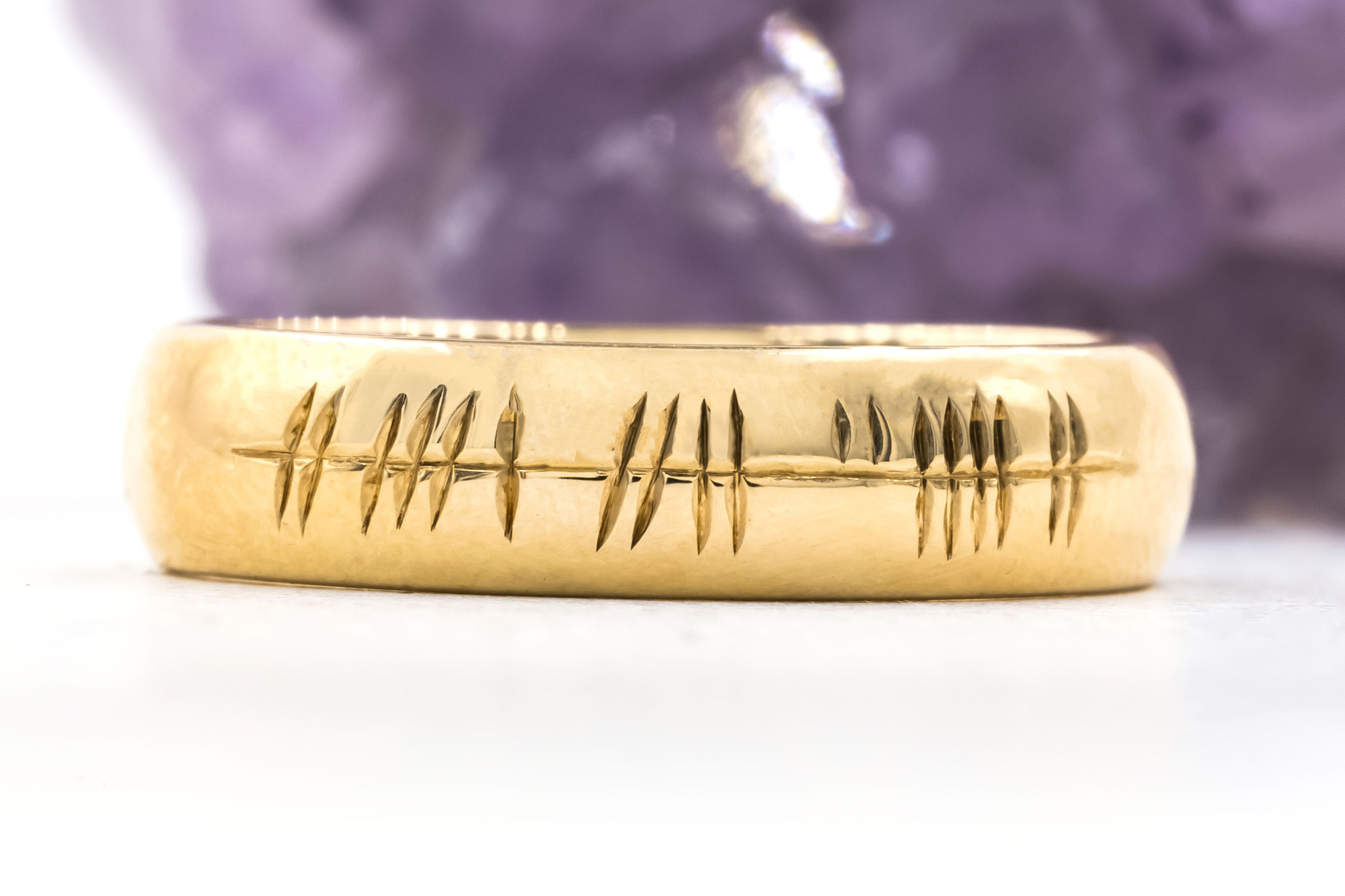 Authentic Polished 18K Yellow Gold Ogham Personalisable Wedding Ring