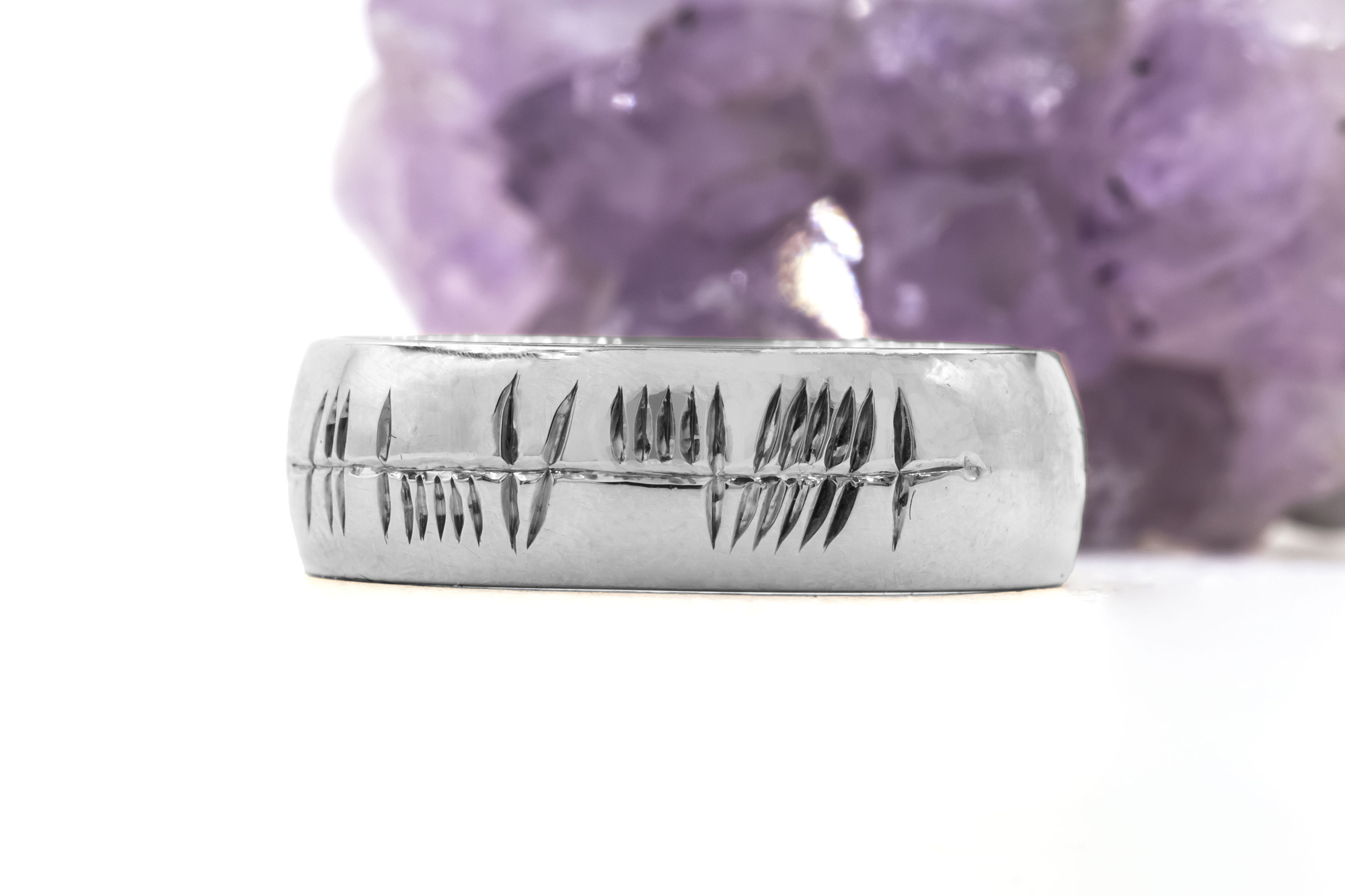Customisable Platinum 950 Customisable Ogham 7.0mm Ring With a Polished Finish