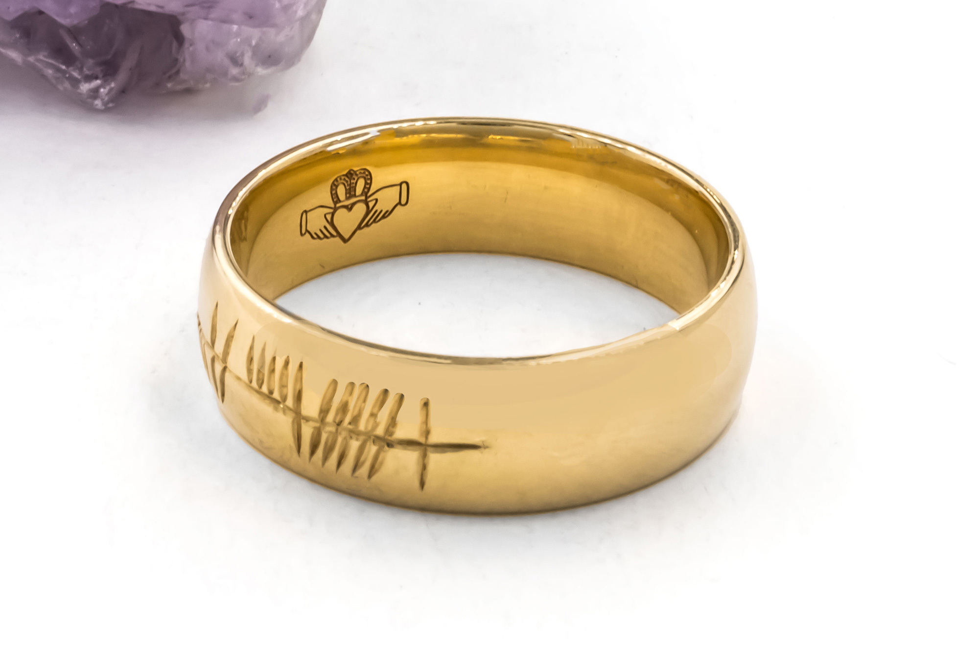 Striking Yellow Gold Ogham Ring With a Polished Finish