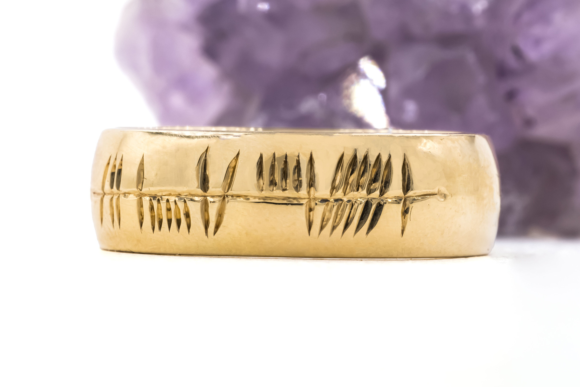 Striking Polished Yellow Gold Ogham Personalisable 5.0mm Ring