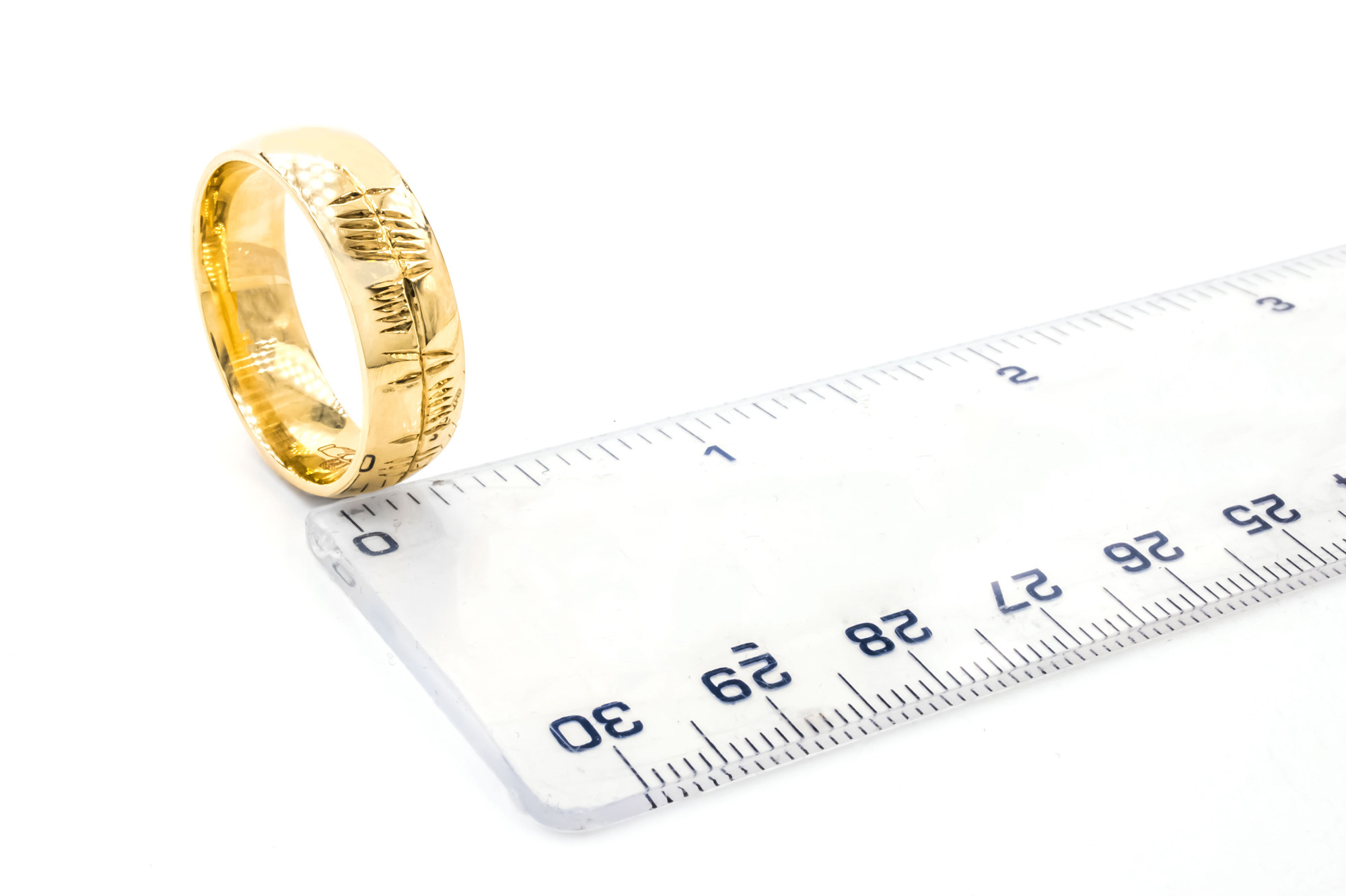 Real Polished Yellow Gold Ogham Engravable 7.0mm Ring
