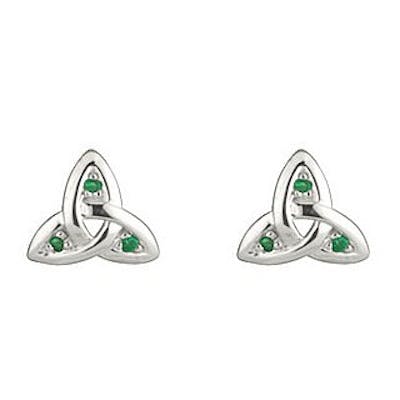 14K White Gold Trinity Knot Stud Earrings with Emeralds