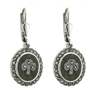 Silver Connemara Marble Marcasite Set Shamrock Earrings