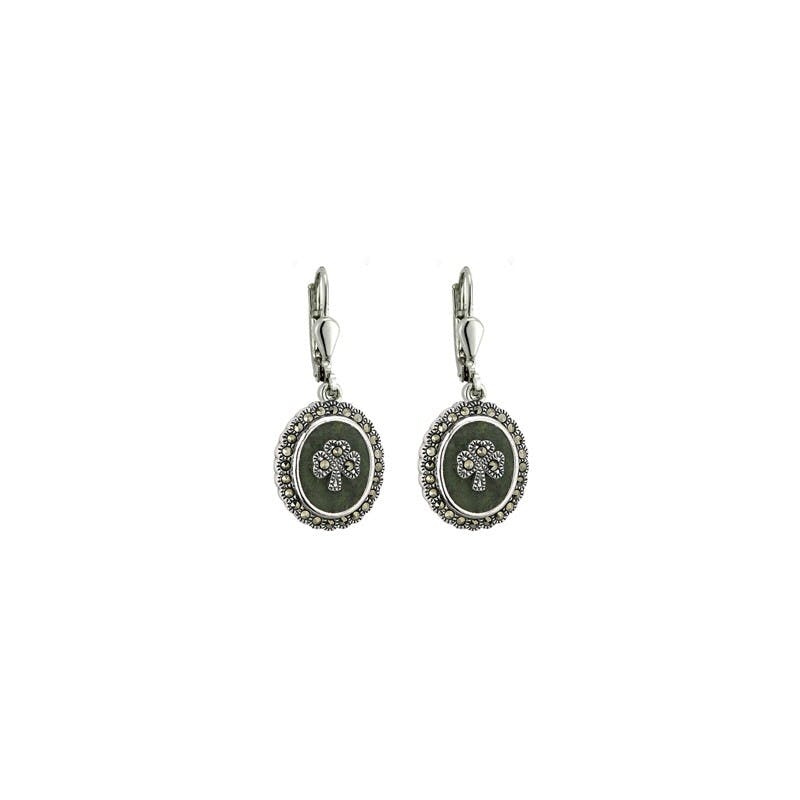 Irish Sterling Silver Shamrock & Connemara Marble Earrings For Women