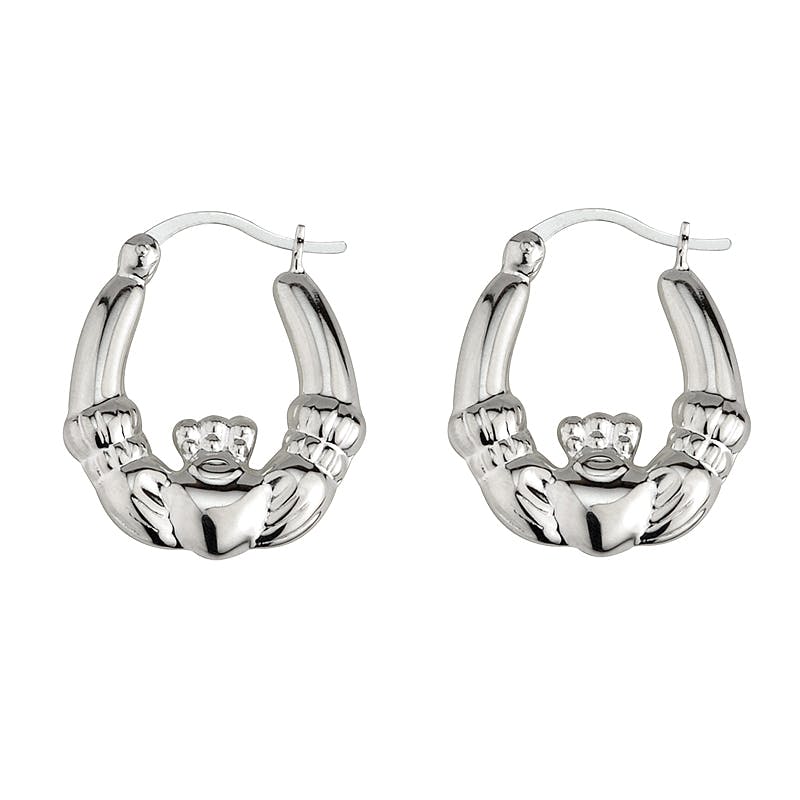 Womens Claddagh Earrings in Sterling Silver
